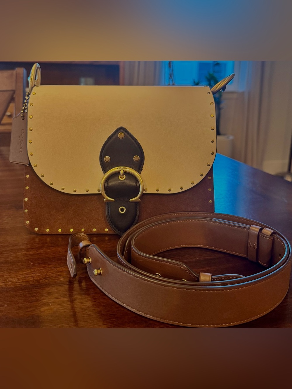 Coach Beat 4595 Colorblock with Rivets, Suede and Leather Crossbody Bag - Picture 2 of 14